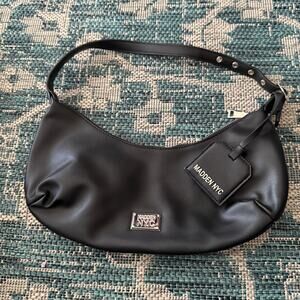 Madden NYC Black‎ Faux Leather Shoulder Baguette Bag Y2K Style Adjustable Strap